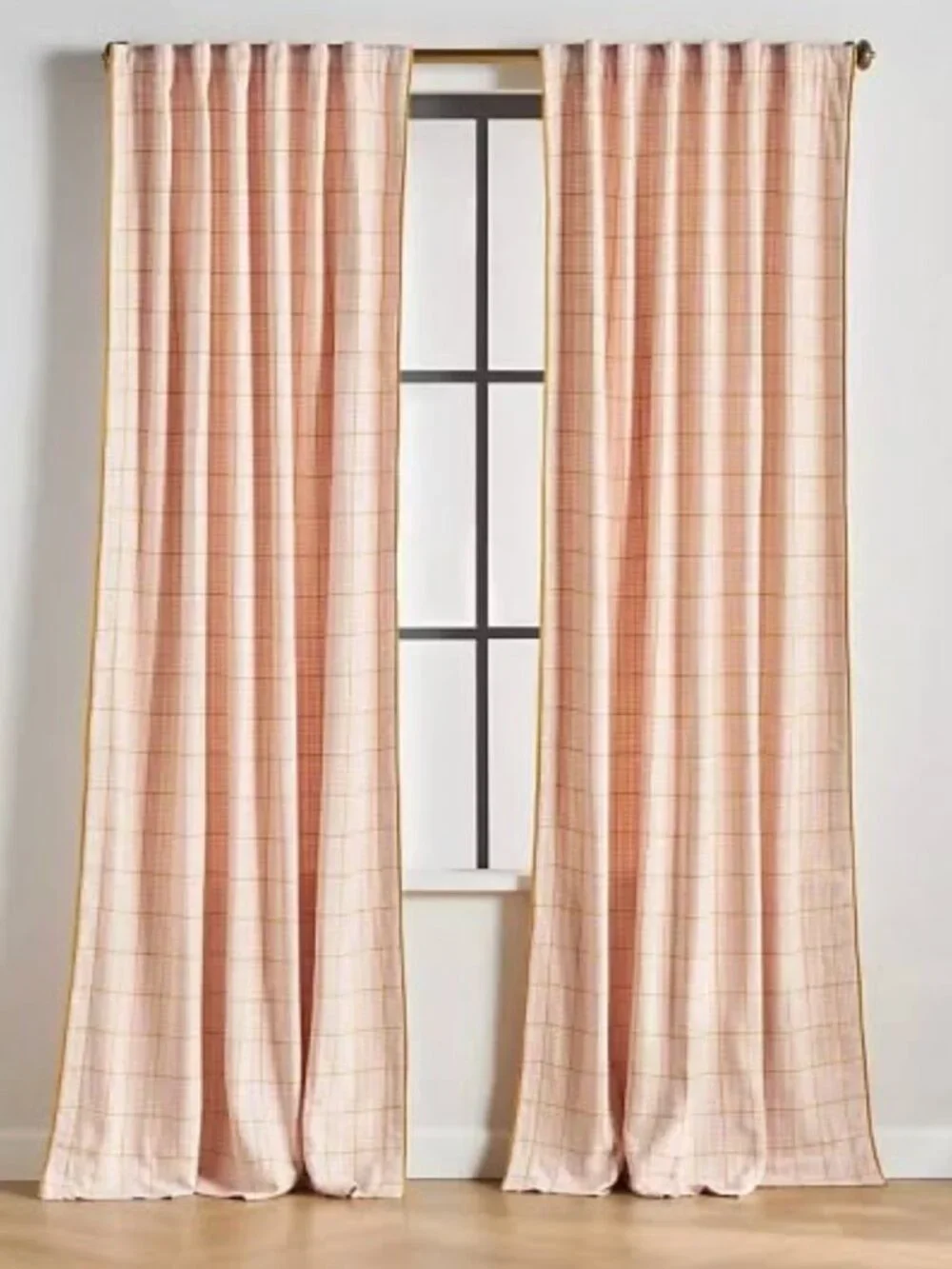 NEW - Anthropologie “Banks” Woven Cotton Houndstooth Curtain - Pink & Mustard